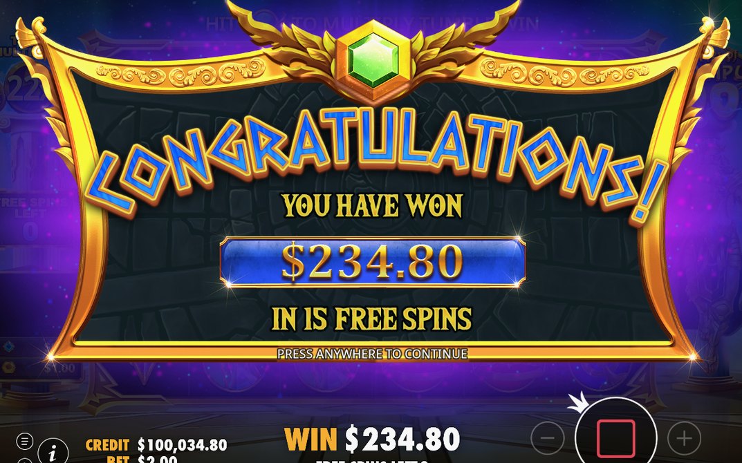 Win screen after tumbles with multiplier orbs applied